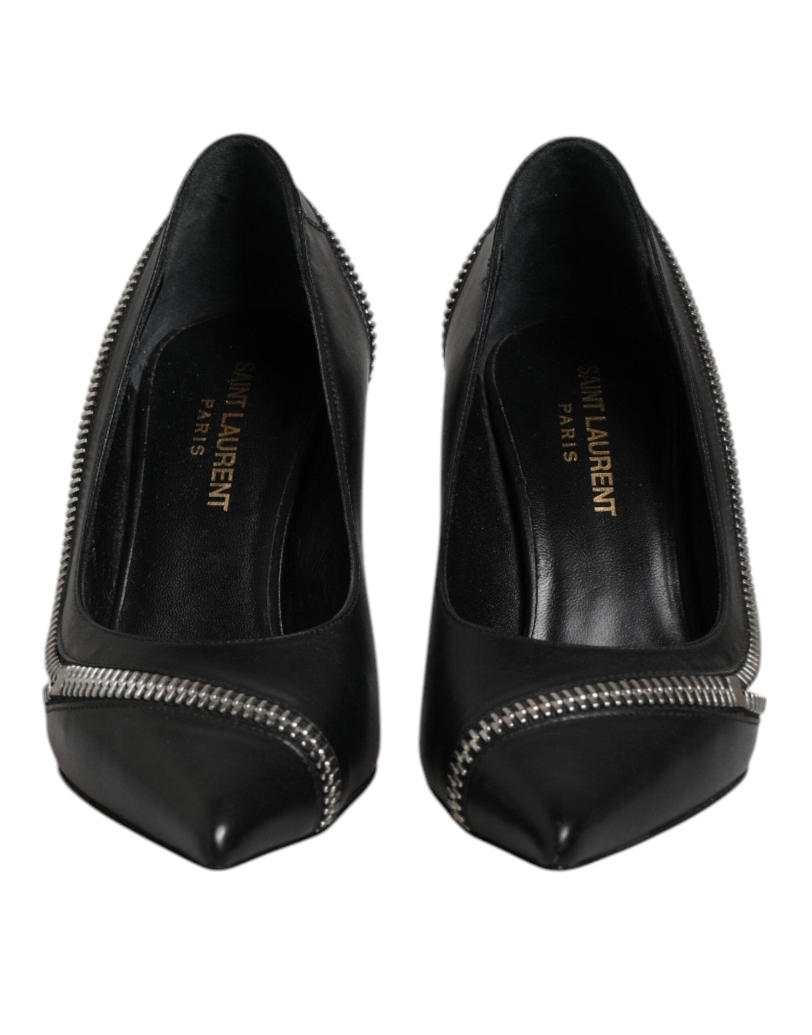 Saint Laurent White Black Leather Pointed Toe Heels Shoes - RIMODA
