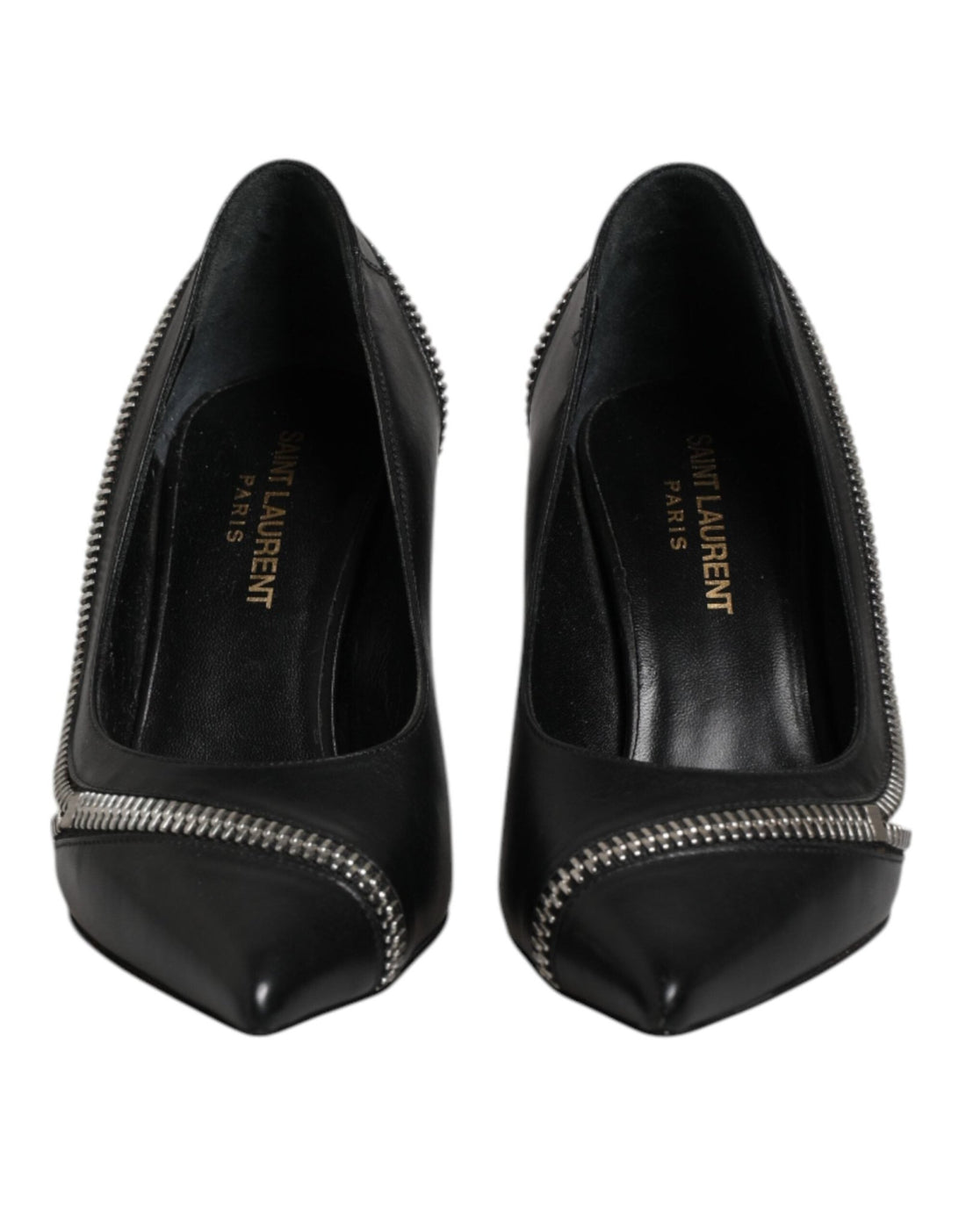 Saint Laurent White Black Leather Pointed Toe Heels Shoes - RIMODA