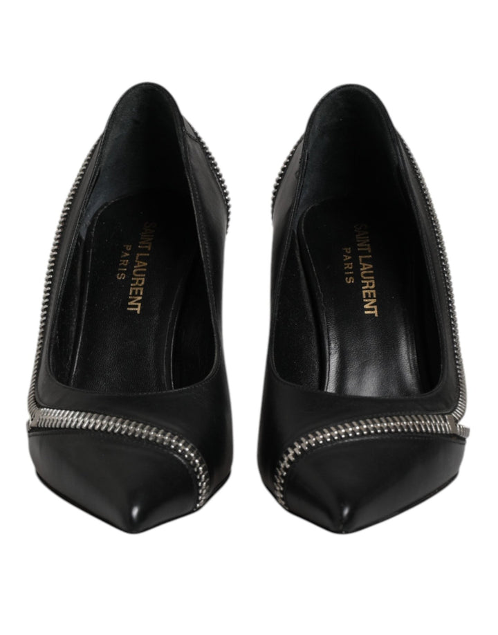 Saint Laurent White Black Leather Pointed Toe Heels Shoes - RIMODA