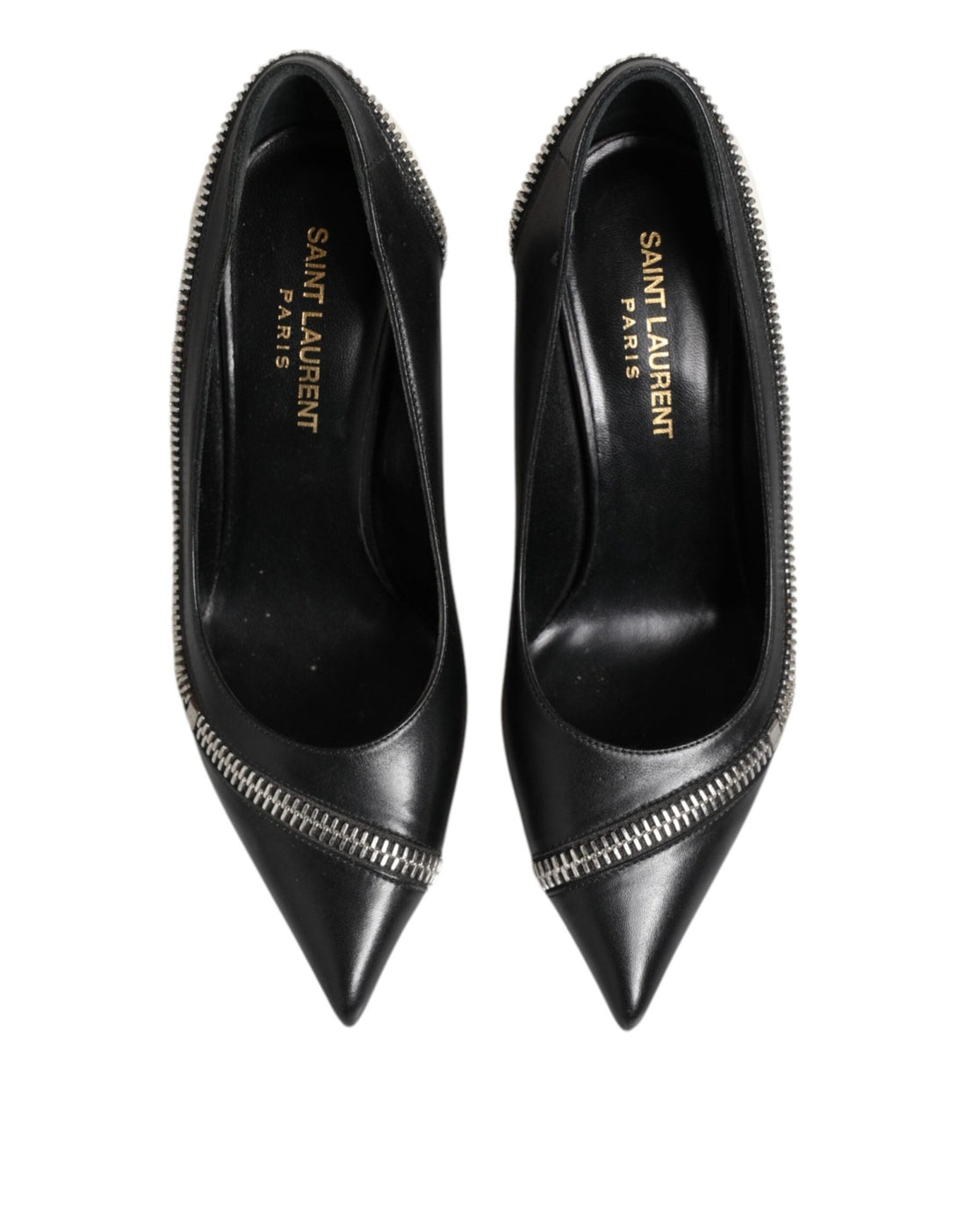 Saint Laurent White Black Leather Pointed Toe Heels Shoes - RIMODA
