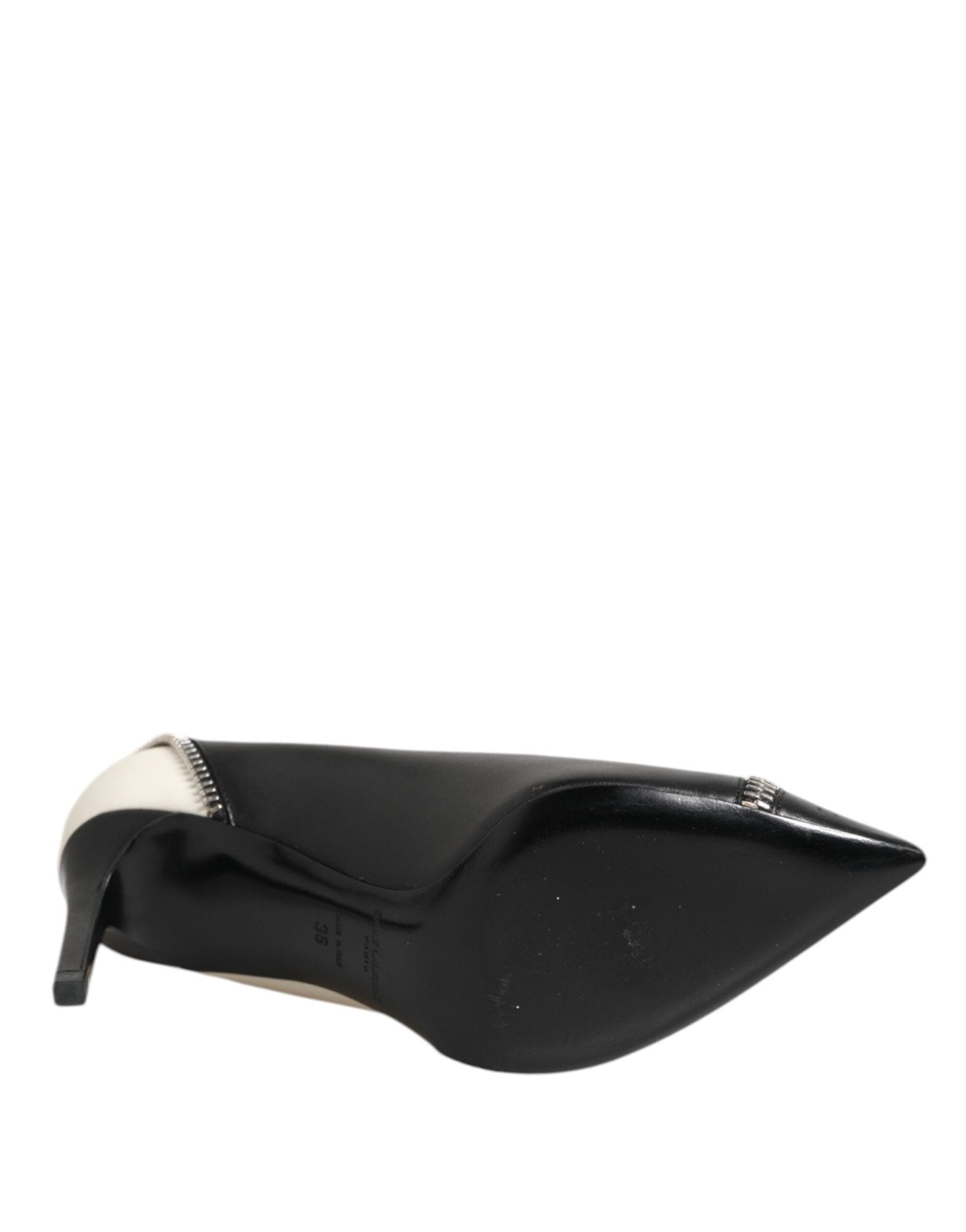 Saint Laurent White Black Leather Pointed Toe Heels Shoes - RIMODA