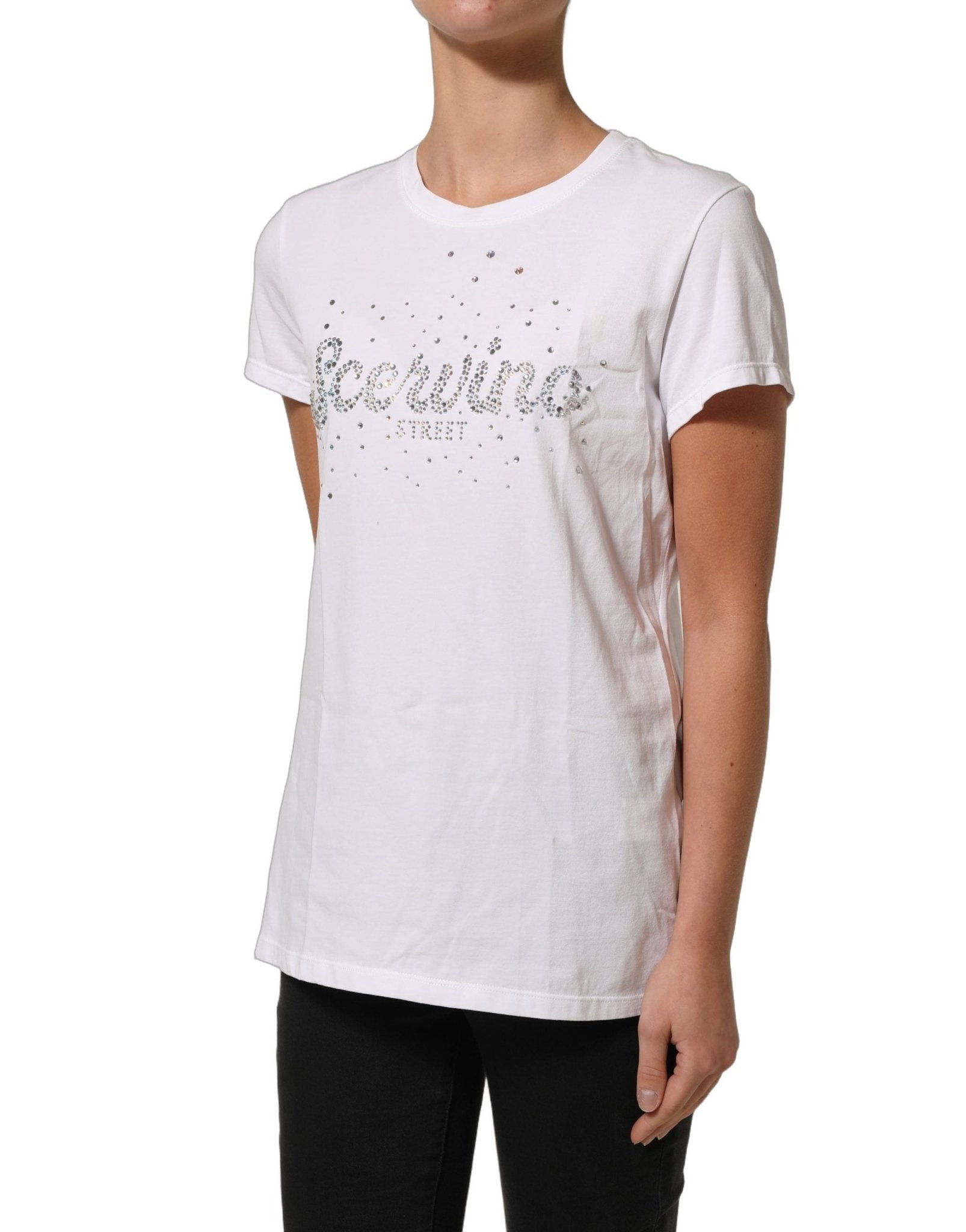 Scervino Street White Crew Neck Short Sleeves Embellished T-shirt - RIMODA