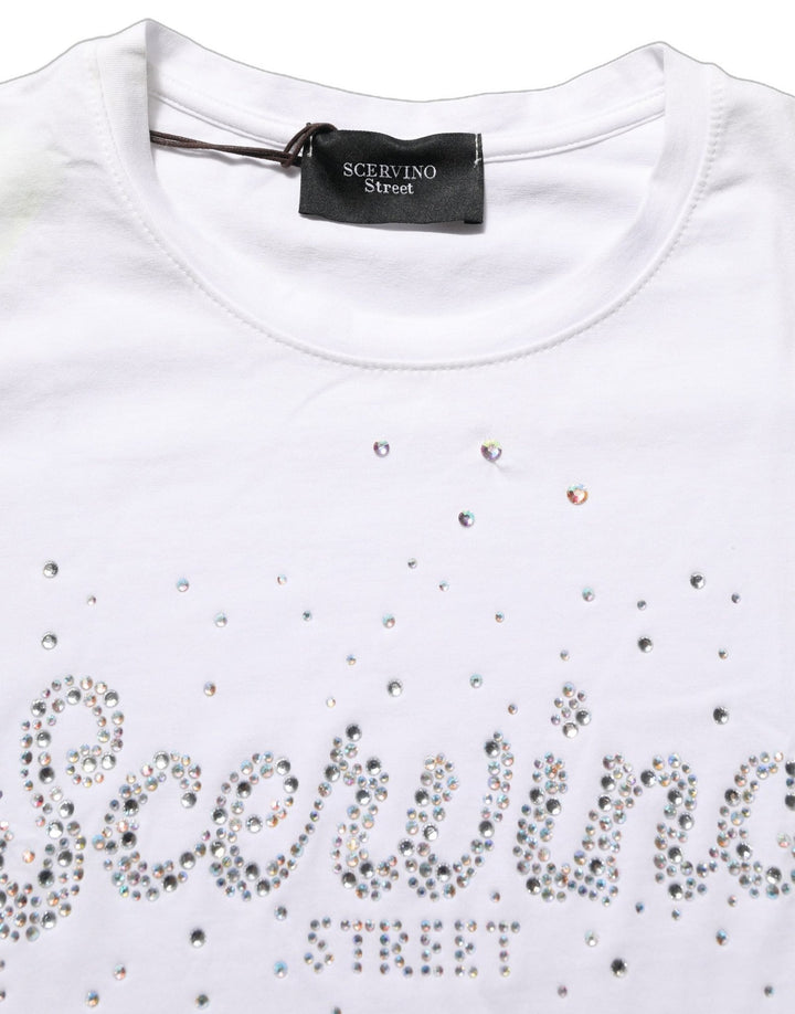 Scervino Street White Crew Neck Short Sleeves Embellished T-shirt - RIMODA
