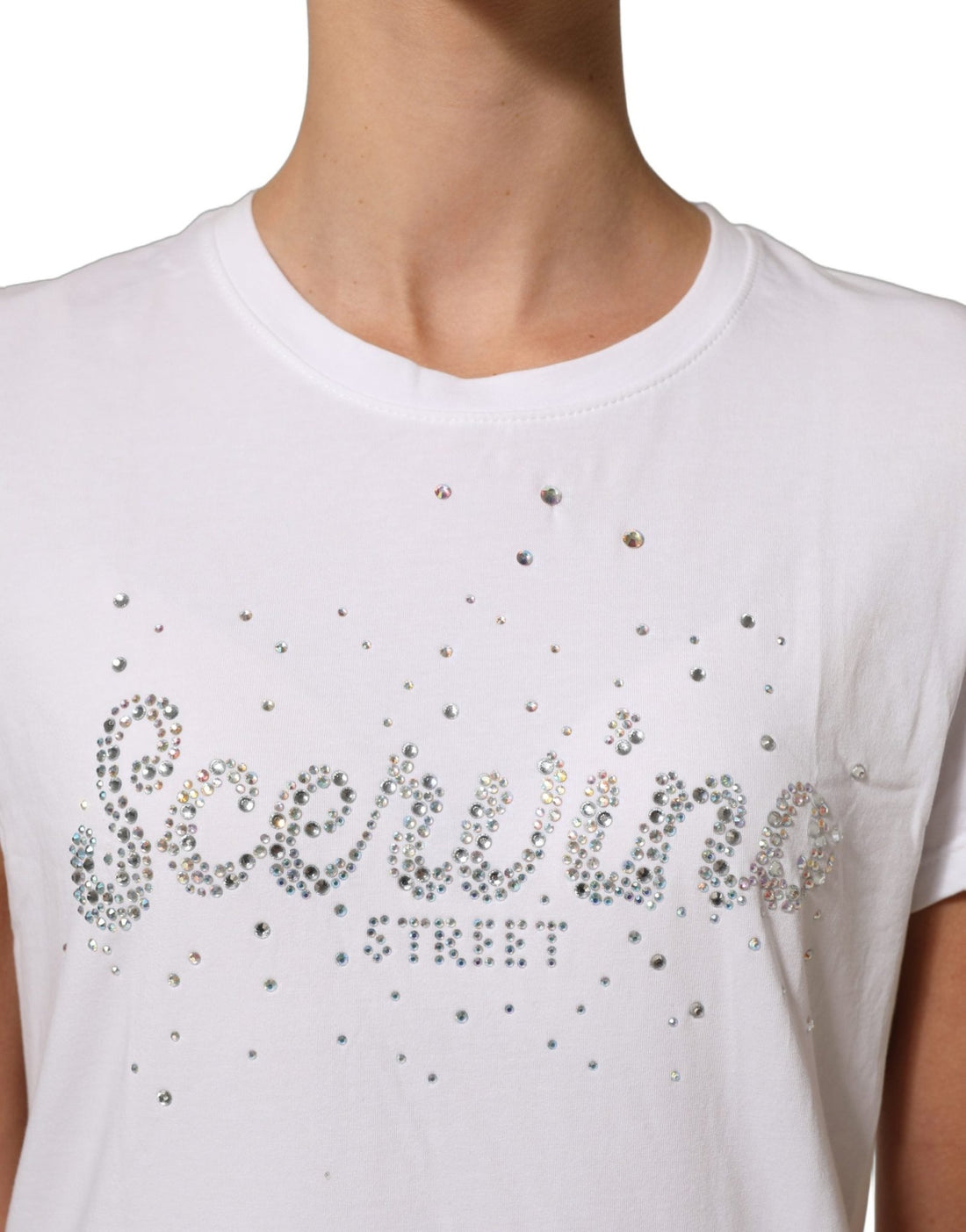 Scervino Street White Crew Neck Short Sleeves Embellished T-shirt - RIMODA