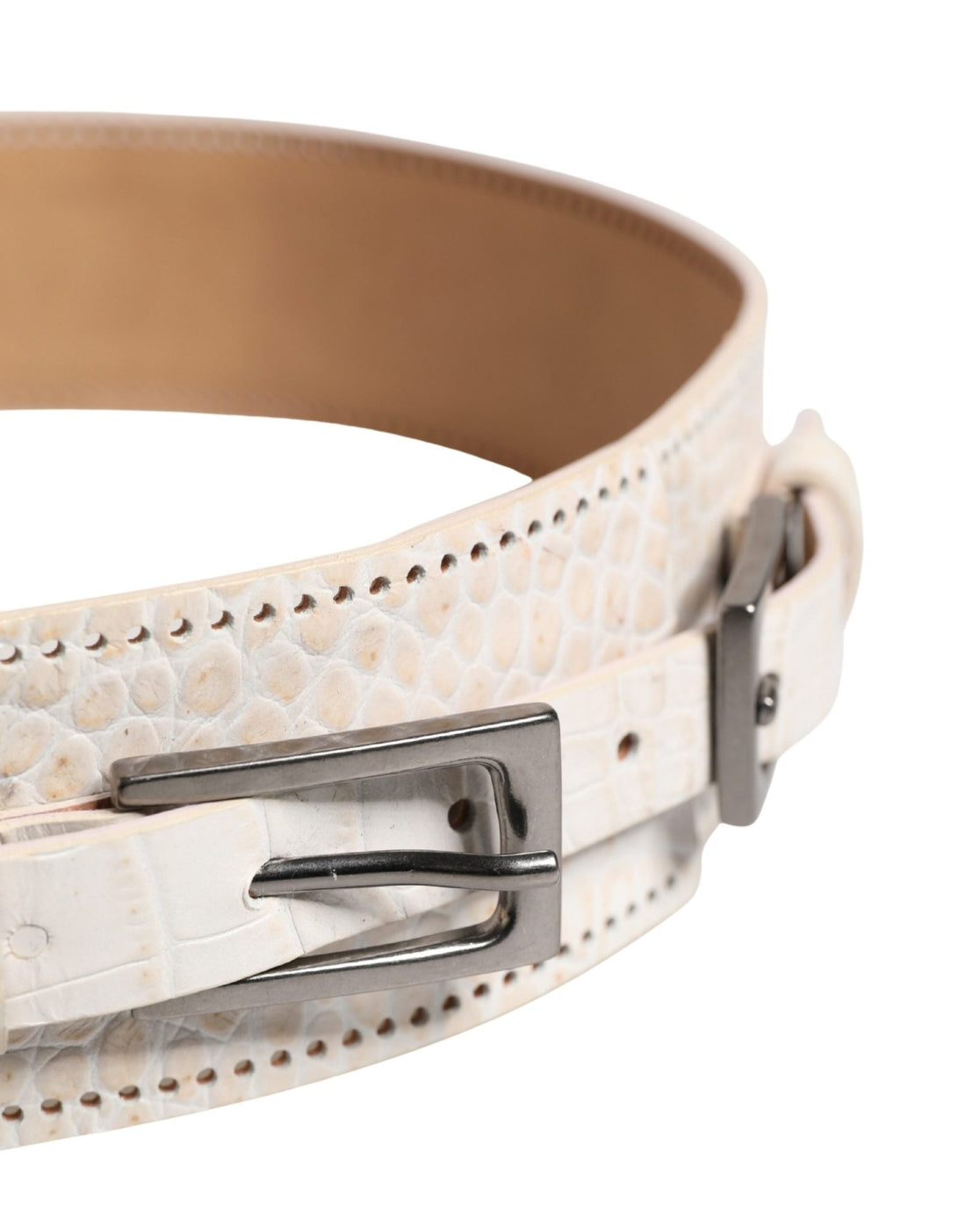Scervino Street White Textured Leather Wide SilverMetal Buckle Belt - RIMODA