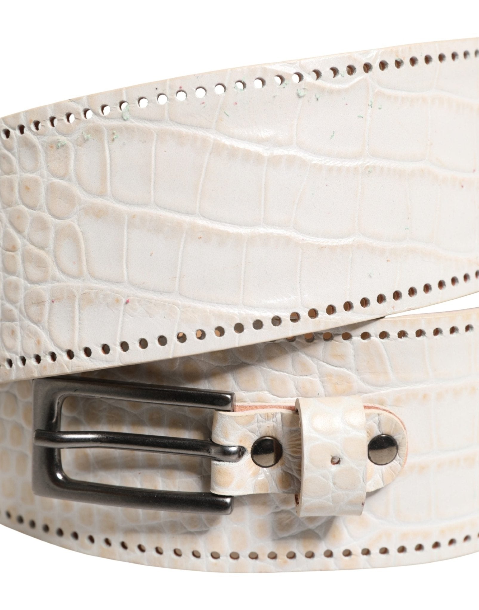 Scervino Street White Textured Leather Wide SilverMetal Buckle Belt - RIMODA