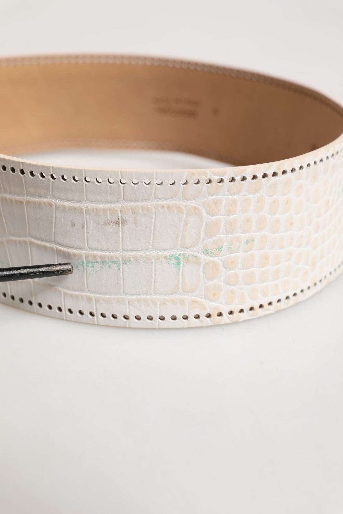 Scervino Street White Textured Leather Wide SilverMetal Buckle Belt - RIMODA