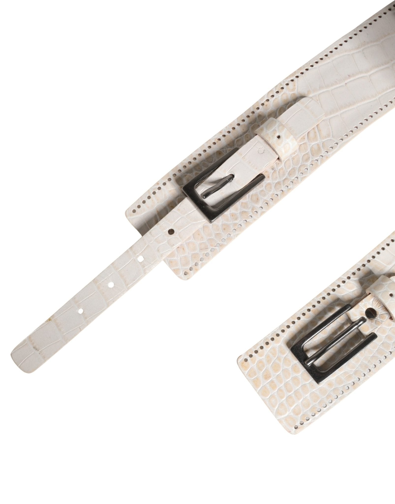 Scervino Street White Textured Leather Wide SilverMetal Buckle Belt - RIMODA
