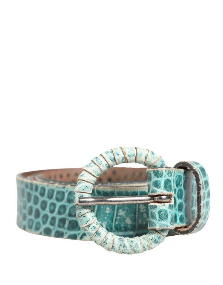Scervino Street Women Green Leather Croco Print Studded Belt - RIMODA