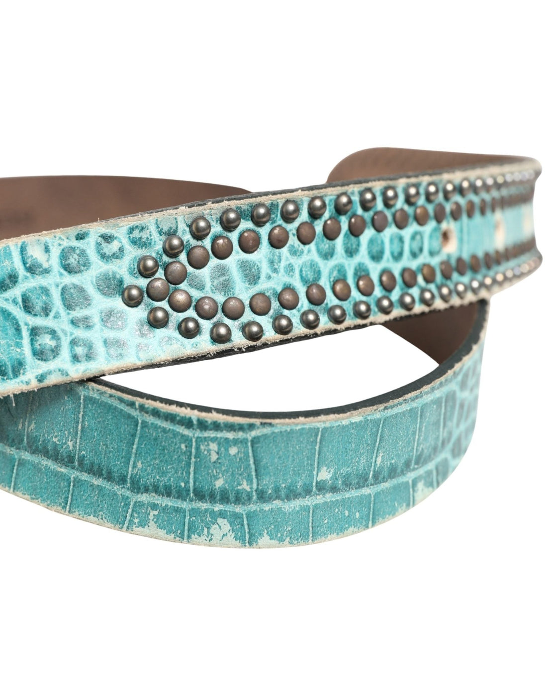 Scervino Street Women Green Leather Croco Print Studded Belt - RIMODA