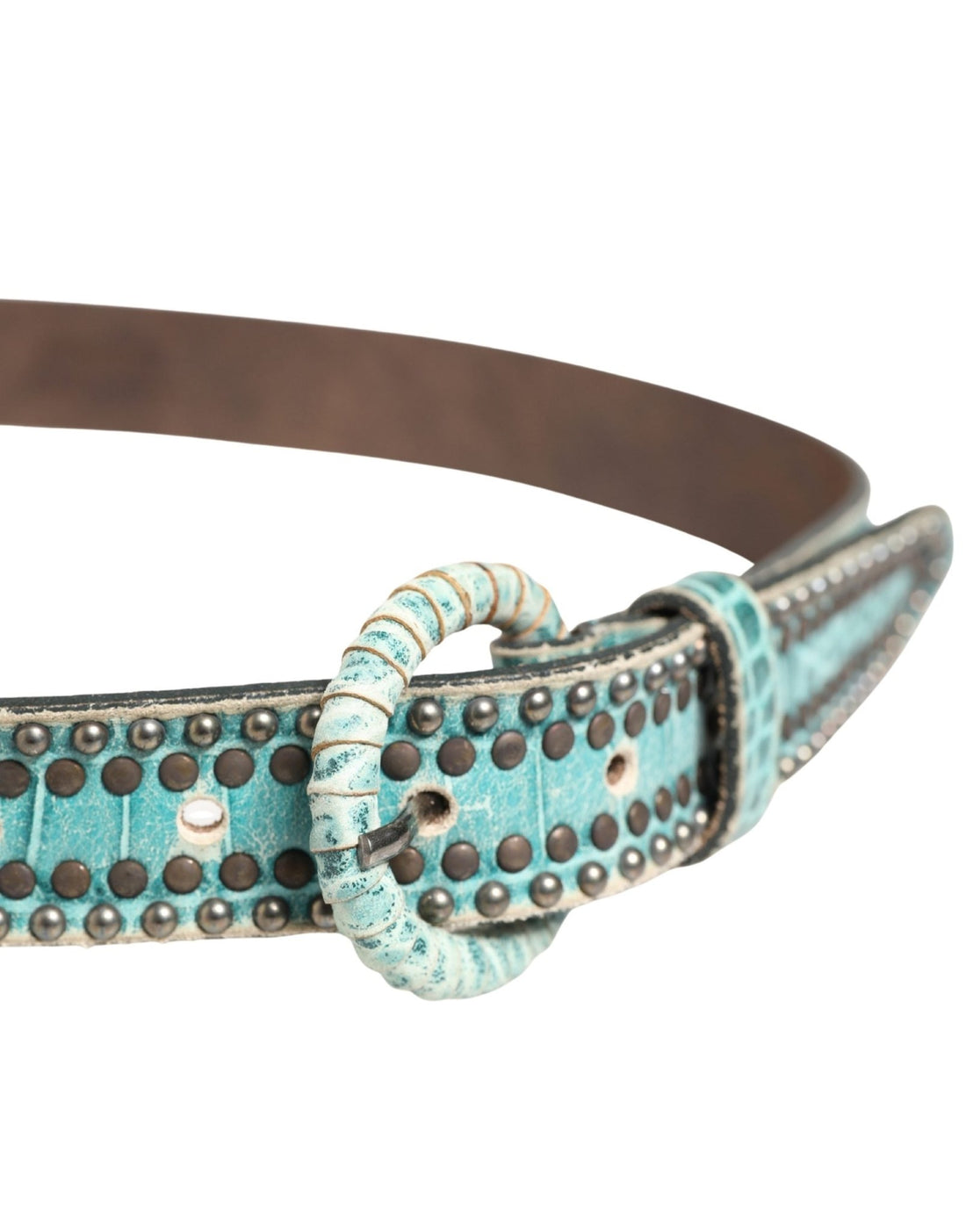 Scervino Street Women Green Leather Croco Print Studded Belt - RIMODA