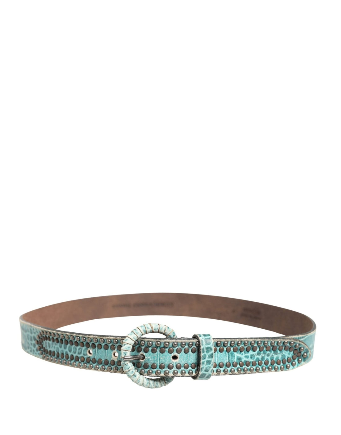 Scervino Street Women Green Leather Croco Print Studded Belt - RIMODA