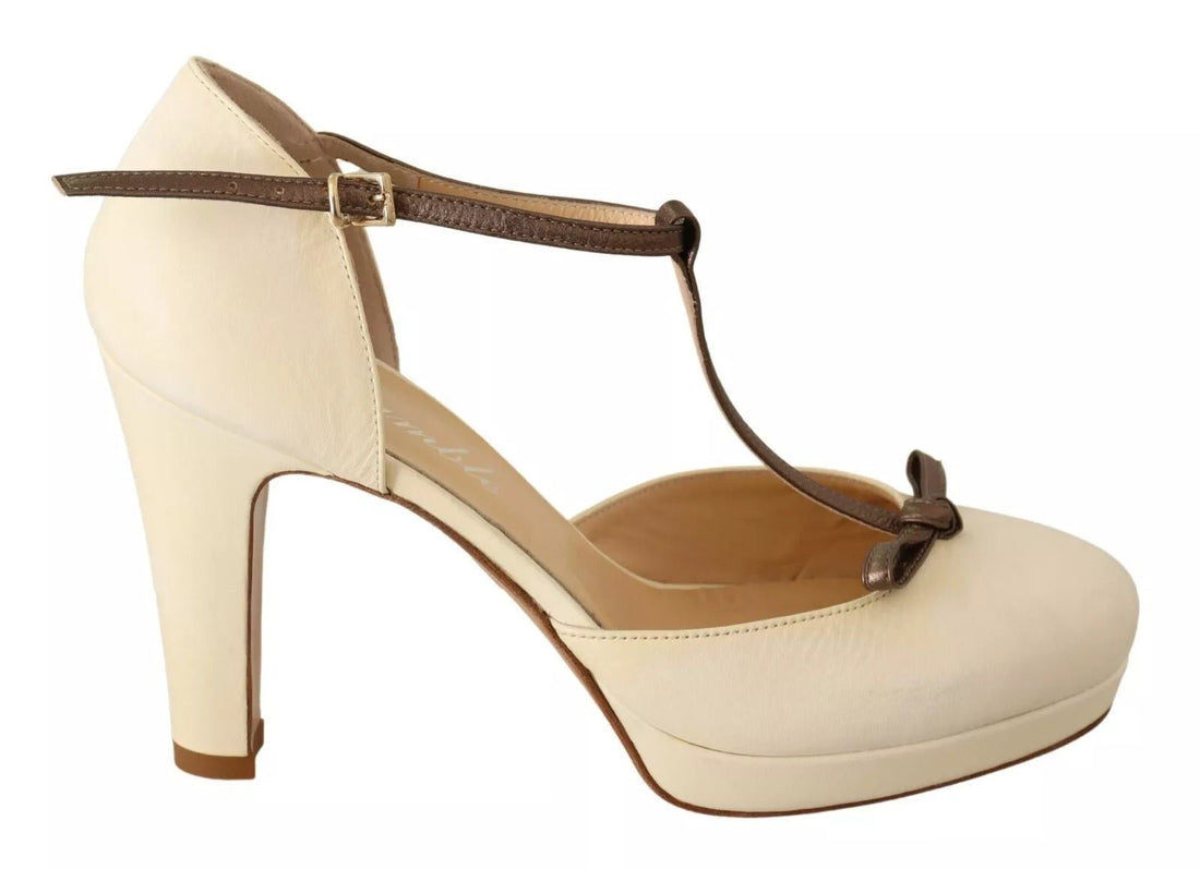 SERGIO LEVANTESI Beige T-Strap Block Heels Pumps Leather Shoes - RIMODA