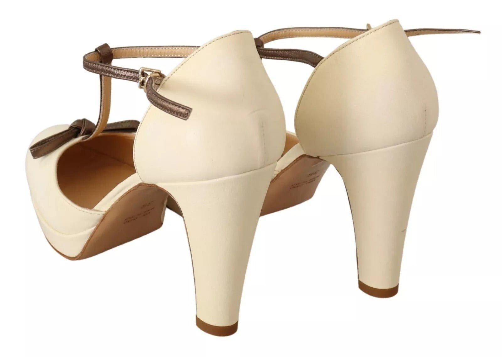 SERGIO LEVANTESI Beige T-Strap Block Heels Pumps Leather Shoes - RIMODA