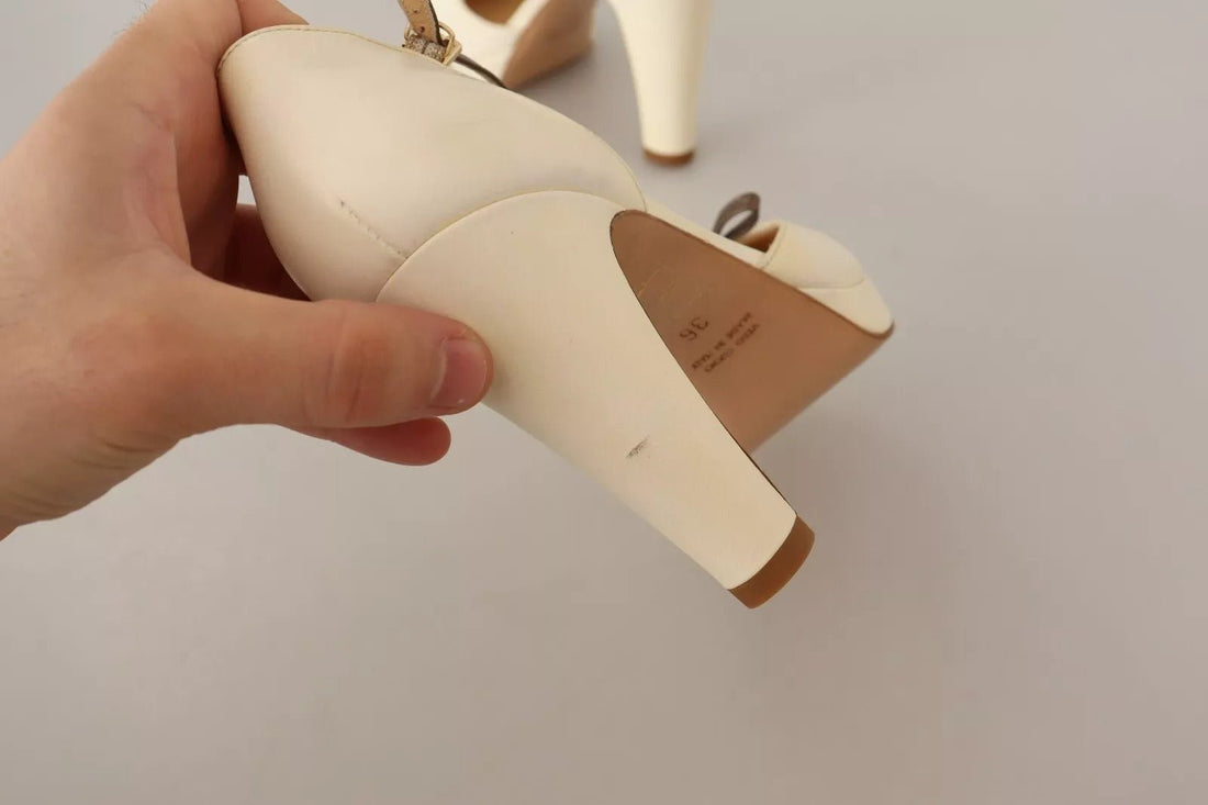 SERGIO LEVANTESI Beige T-Strap Block Heels Pumps Leather Shoes - RIMODA