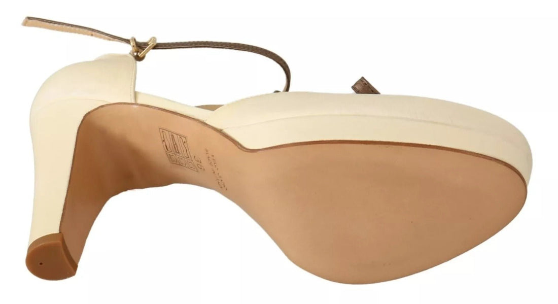 SERGIO LEVANTESI Beige T-Strap Block Heels Pumps Leather Shoes - RIMODA