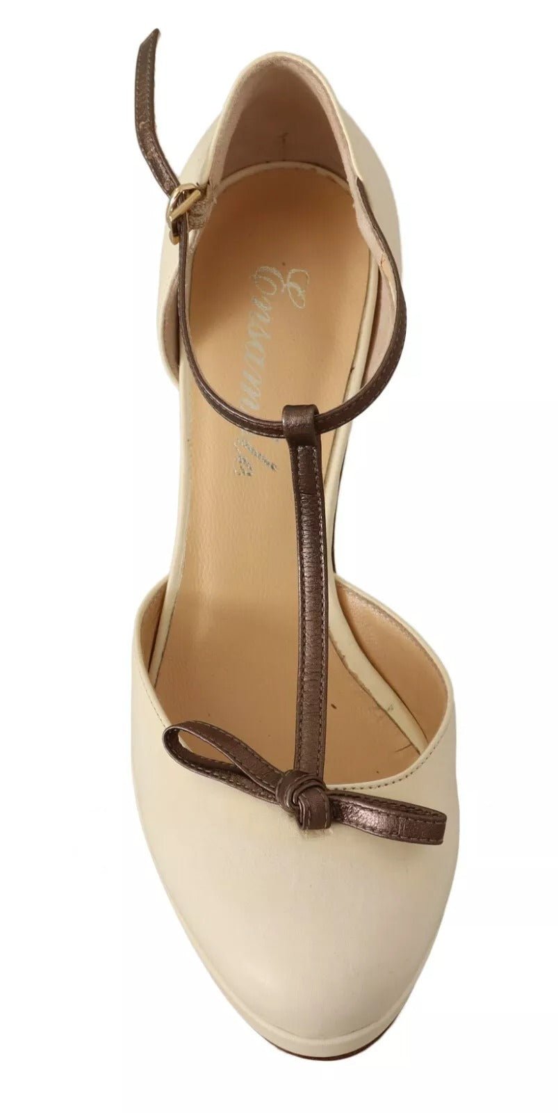 SERGIO LEVANTESI Off White Leather T-Strap Heels Sandals Shoes - RIMODA