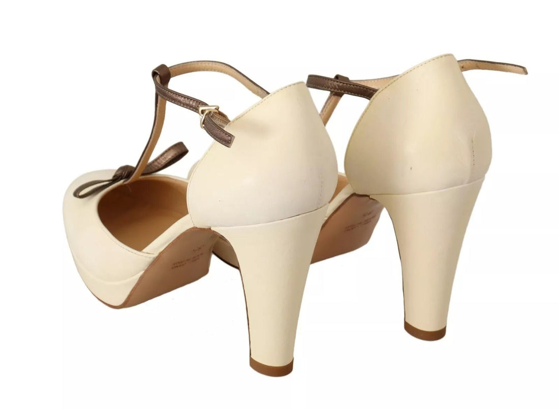 SERGIO LEVANTESI Off White Leather T-Strap Heels Sandals Shoes - RIMODA