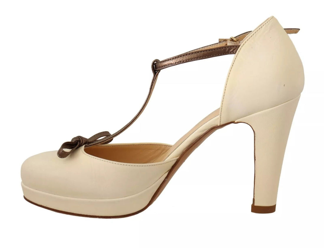 SERGIO LEVANTESI Off White Leather T-Strap Heels Sandals Shoes - RIMODA