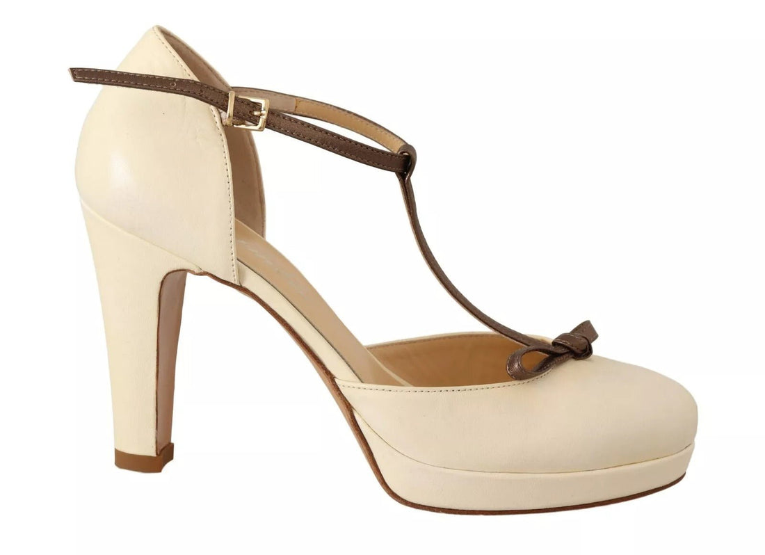 SERGIO LEVANTESI Off White Leather T-Strap Heels Sandals Shoes - RIMODA