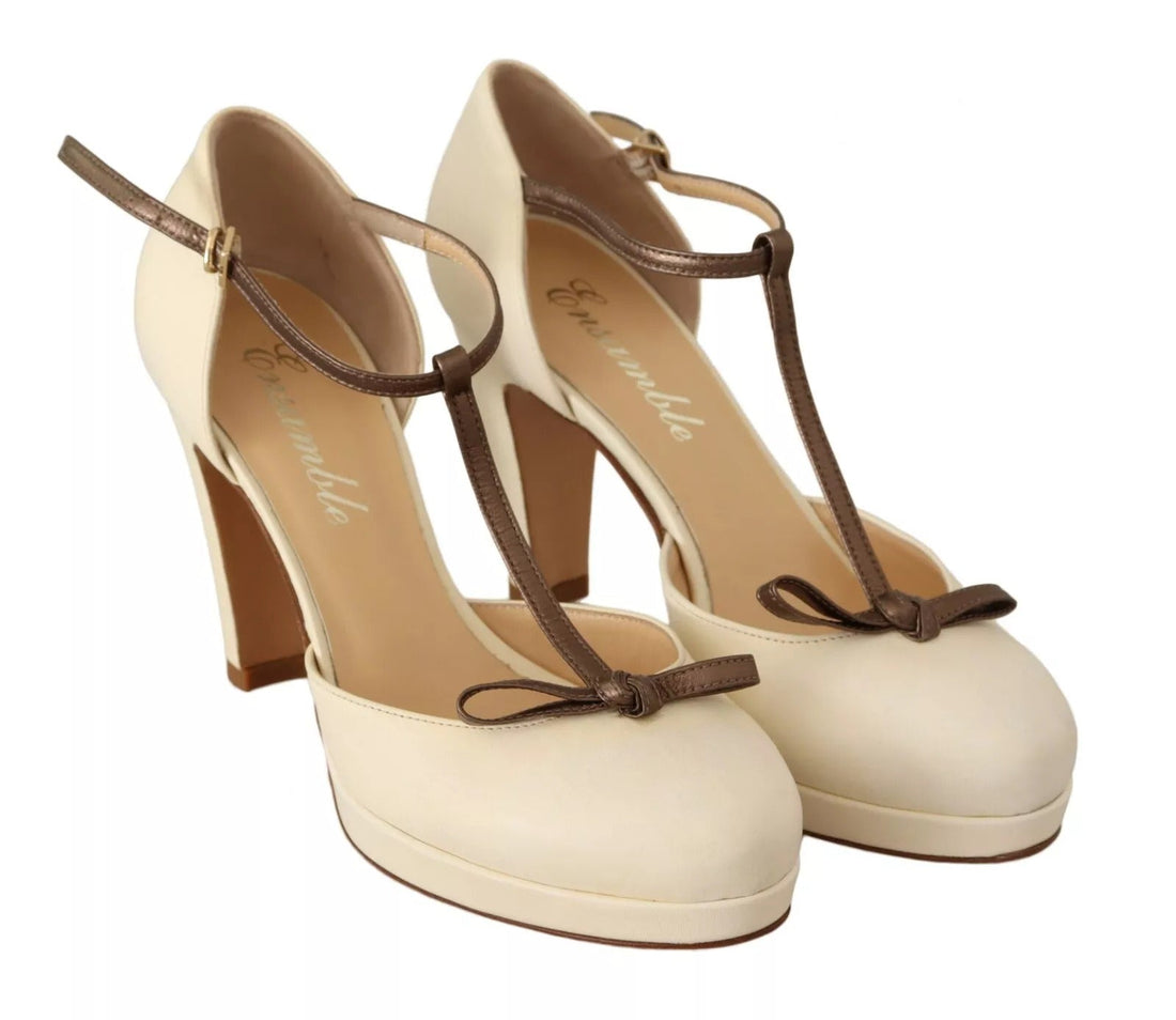 SERGIO LEVANTESI Off White Leather T-Strap Heels Sandals Shoes - RIMODA