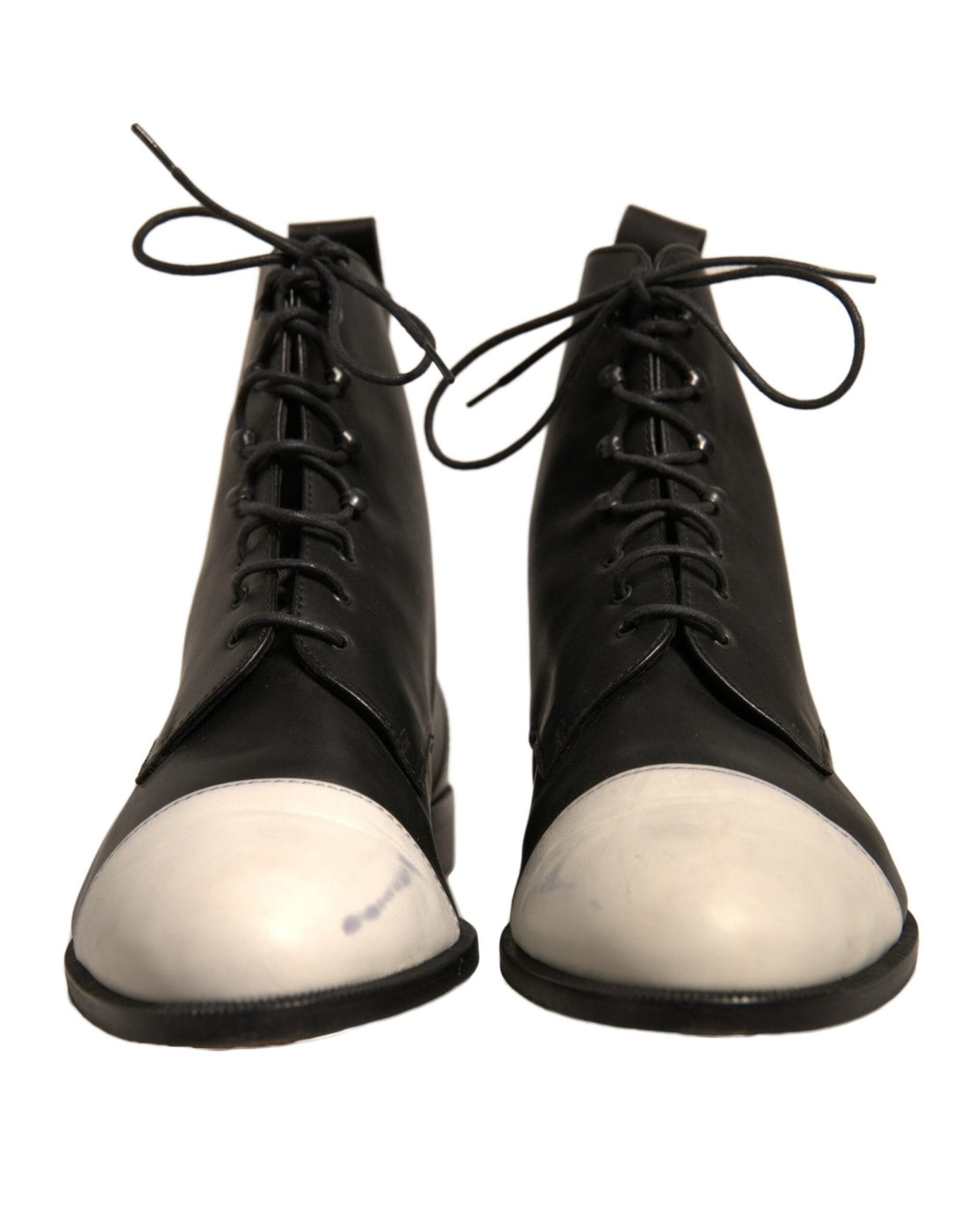 Sergio Rossi Black White Leather Lace Up Flats Ankle Boots Shoes - RIMODA