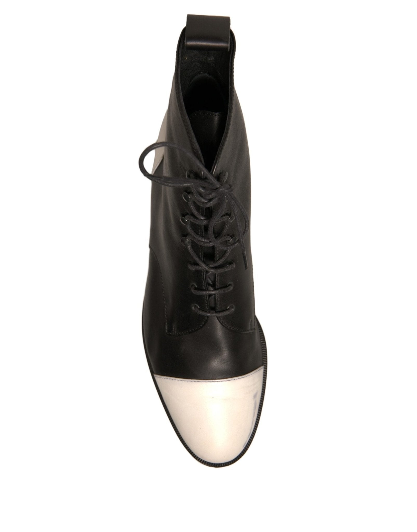 Sergio Rossi Black White Leather Lace Up Flats Ankle Boots Shoes - RIMODA