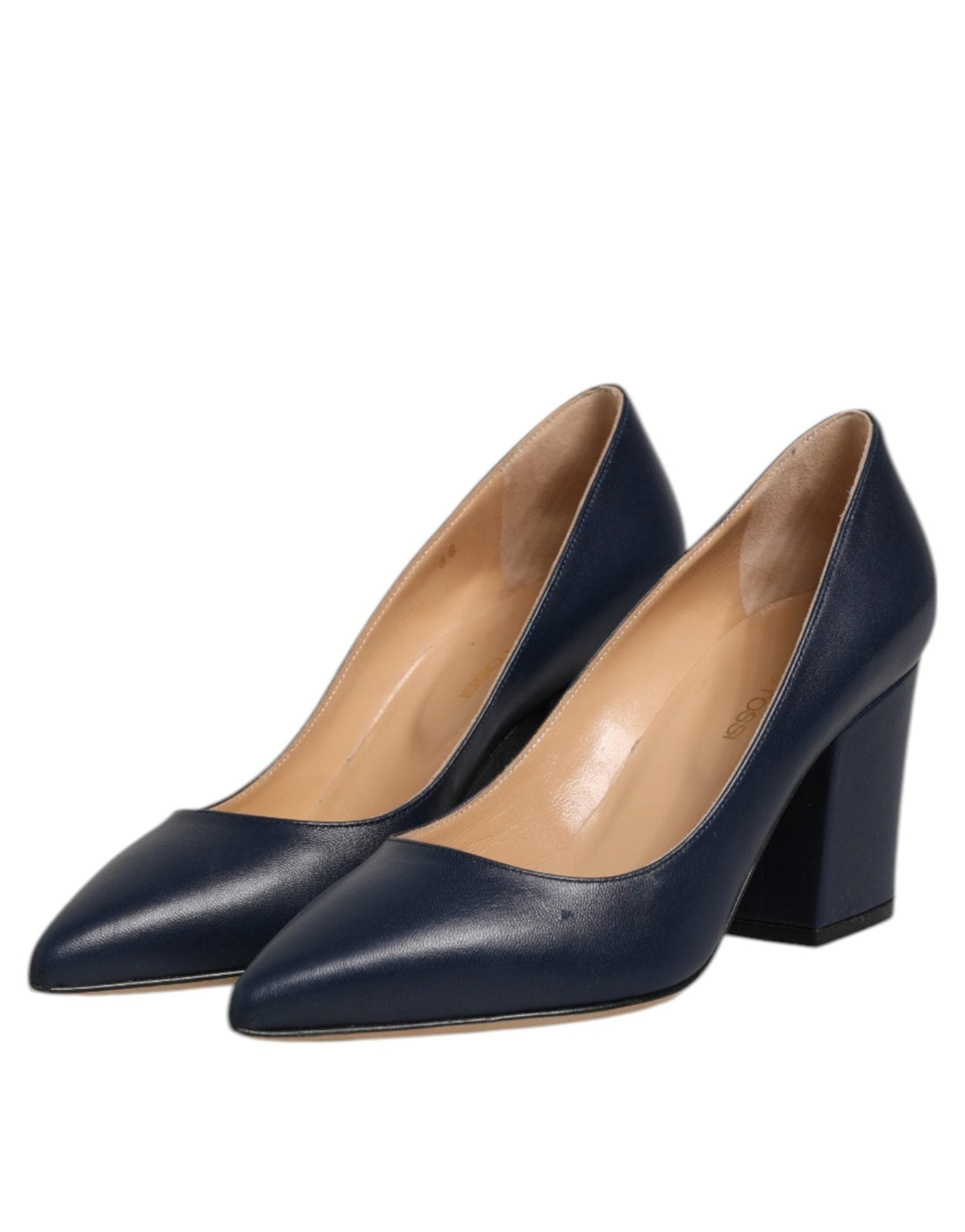 Sergio Rossi Blue Leather Pointed Toe Block Heels Shoes - RIMODA