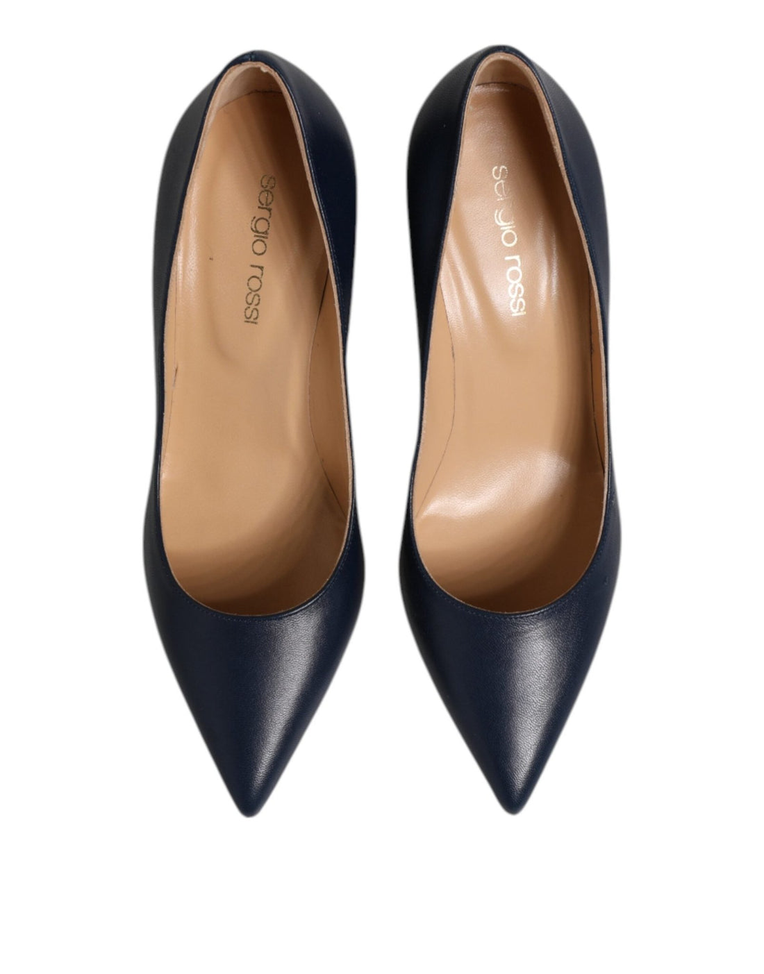 Sergio Rossi Blue Leather Pointed Toe Block Heels Shoes - RIMODA