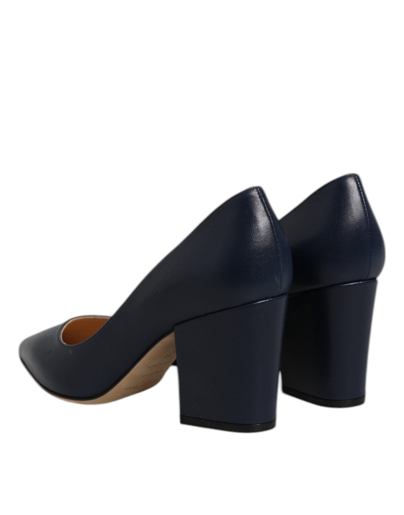 Sergio Rossi Blue Leather Pointed Toe Block Heels Shoes - RIMODA
