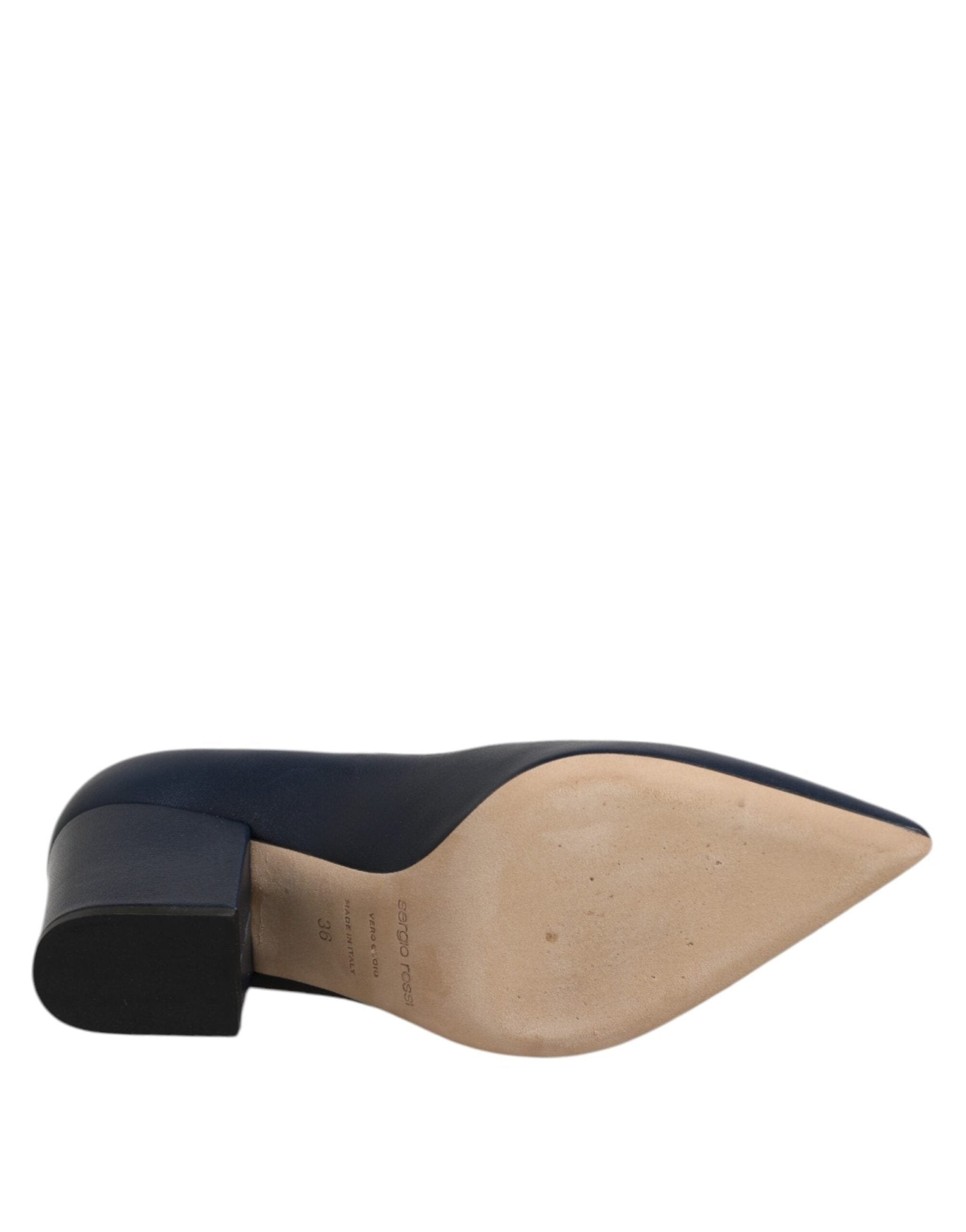 Sergio Rossi Blue Leather Pointed Toe Block Heels Shoes - RIMODA