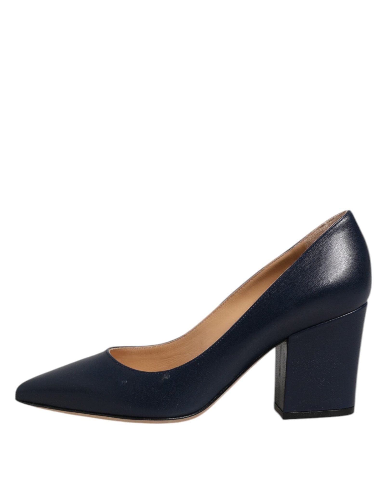Sergio Rossi Blue Leather Pointed Toe Block Heels Shoes - RIMODA