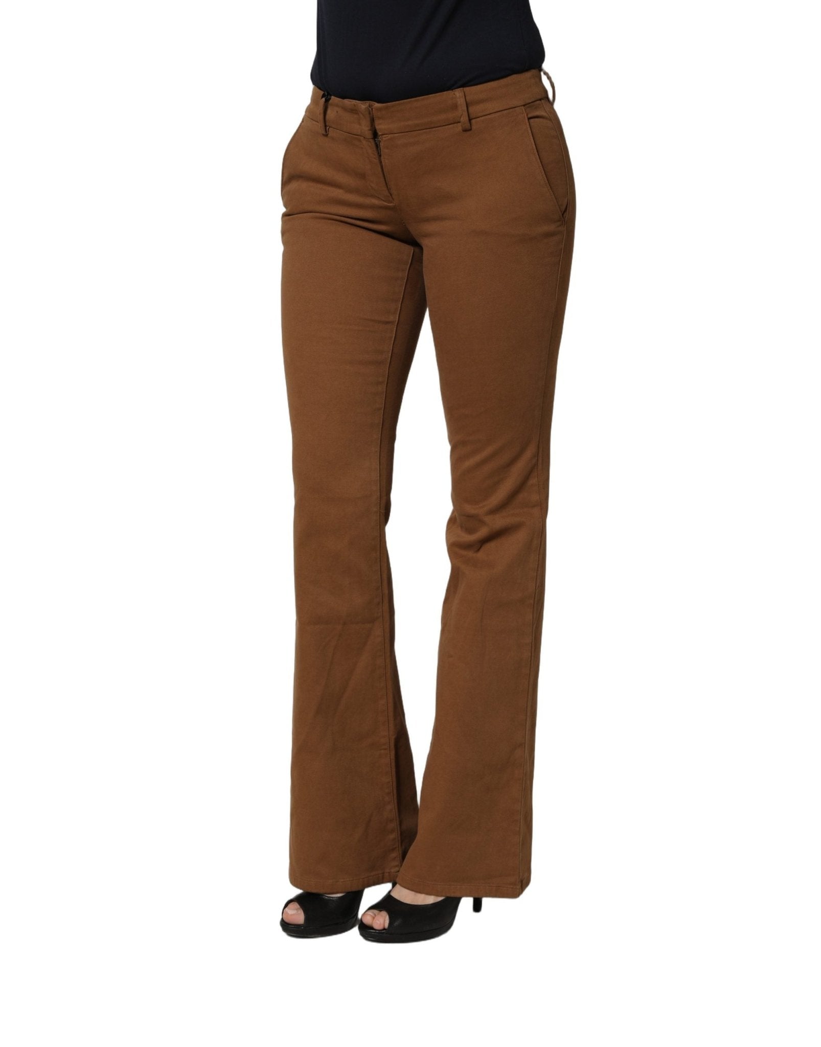 Siviglia Brown Low Waist Cotton Women Bootcut Trousers Pants - RIMODA