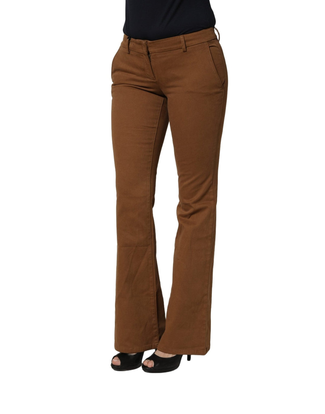Siviglia Brown Low Waist Cotton Women Bootcut Trousers Pants - RIMODA
