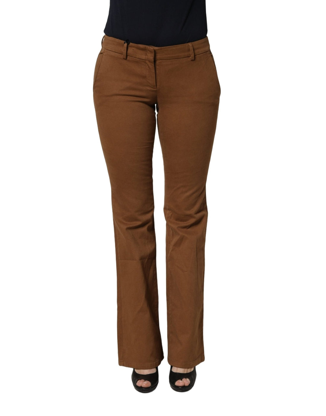 Siviglia Brown Low Waist Cotton Women Bootcut Trousers Pants - RIMODA