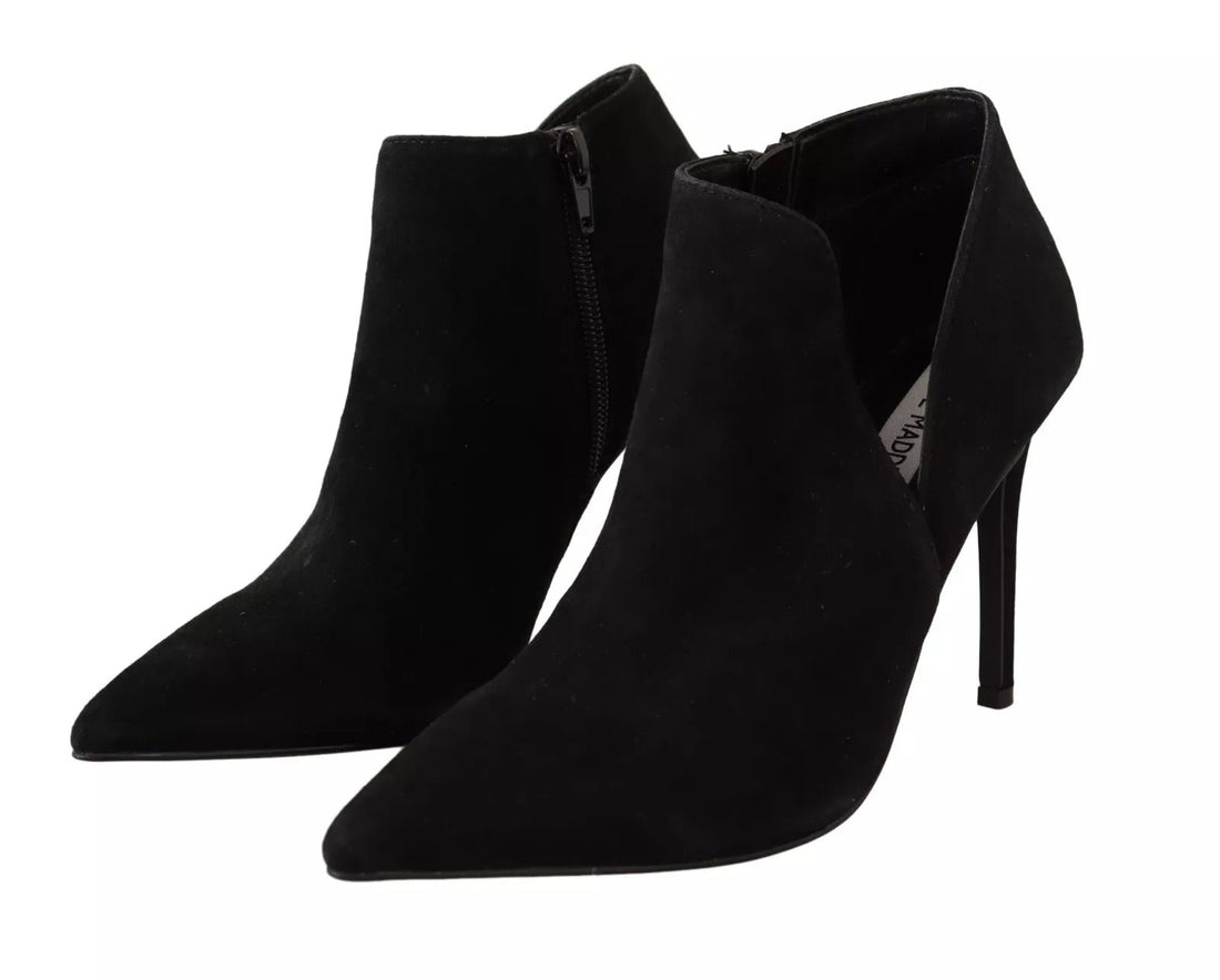 Steve Madden Black Suede Leather Stiletto Heels Boots Shoes - RIMODA