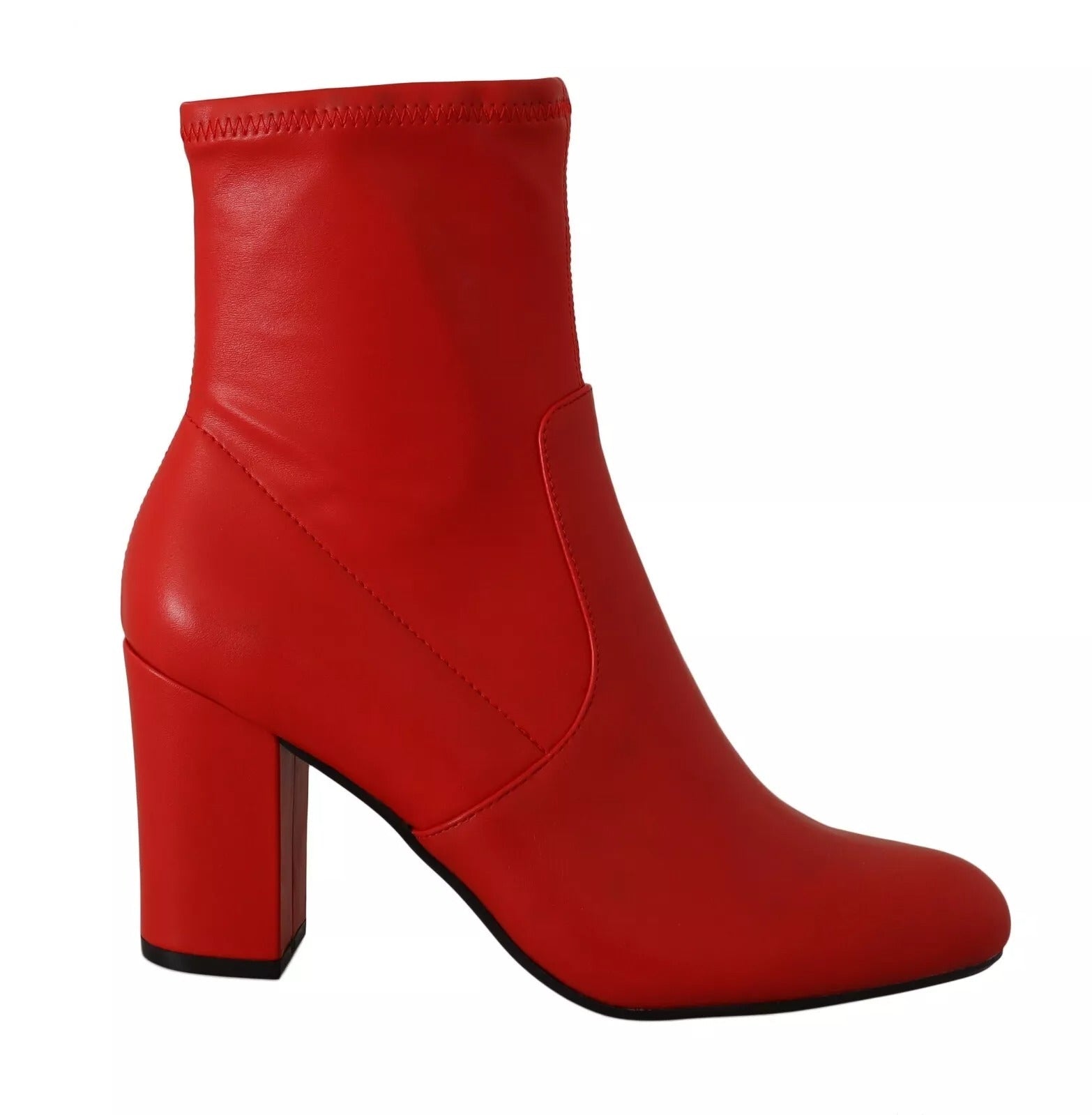 Steve Madden Red Leather Block Heels Ankle Boots Shoes - RIMODA