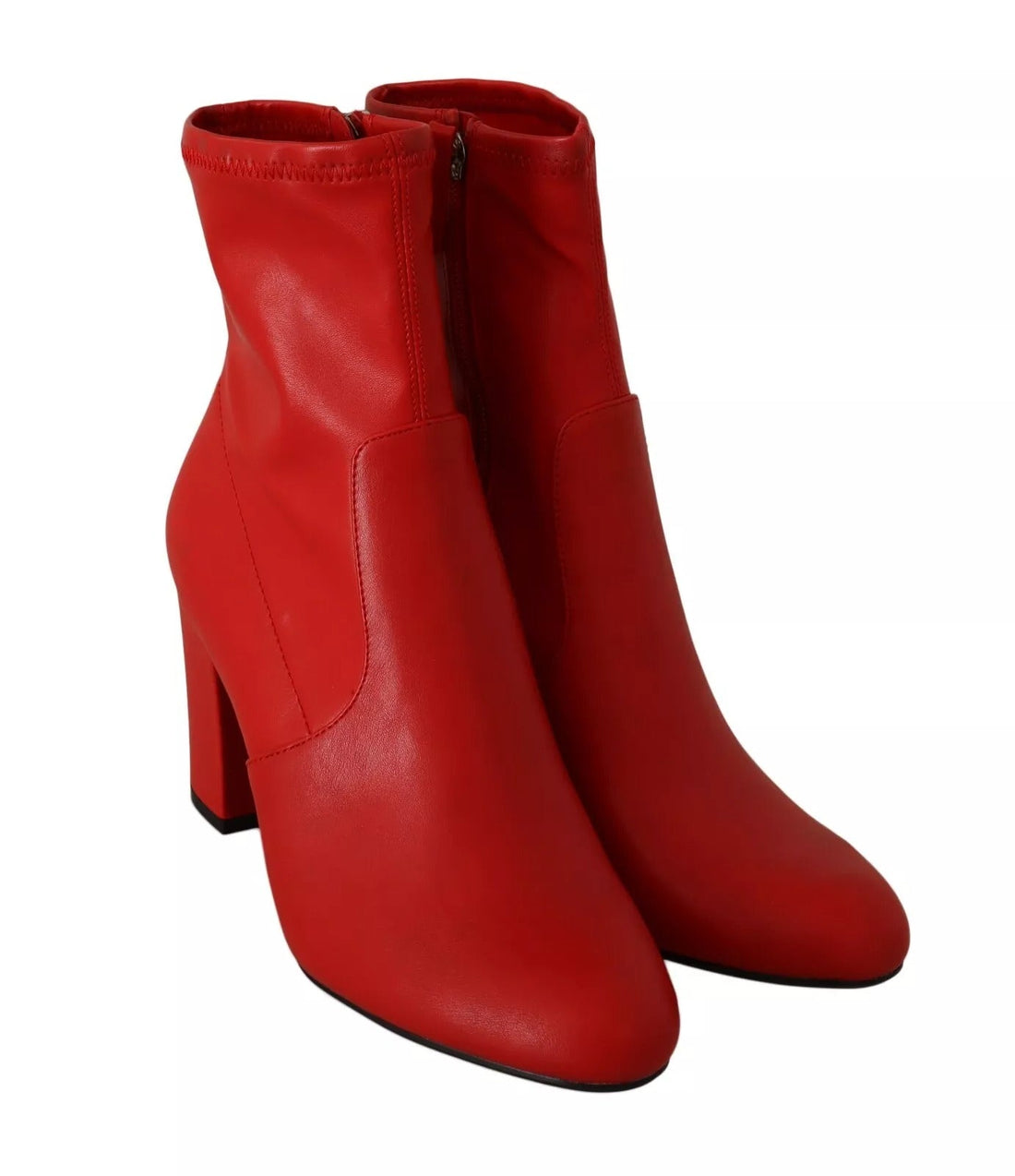 Steve Madden Red Leather Block Heels Ankle Boots Shoes - RIMODA