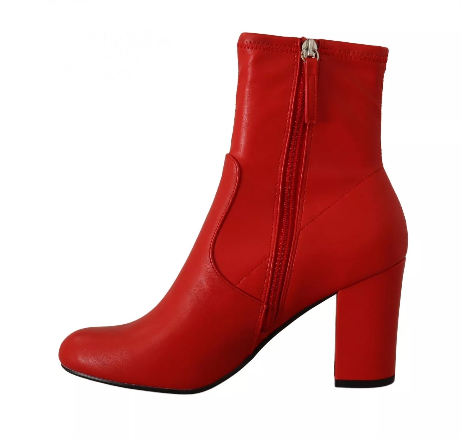 Steve Madden Red Leather Block Heels Ankle Boots Shoes - RIMODA