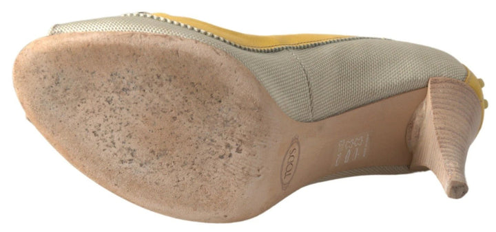 Tod's Yellow Off White Peep Toe Heels Pumps Shoes - RIMODA