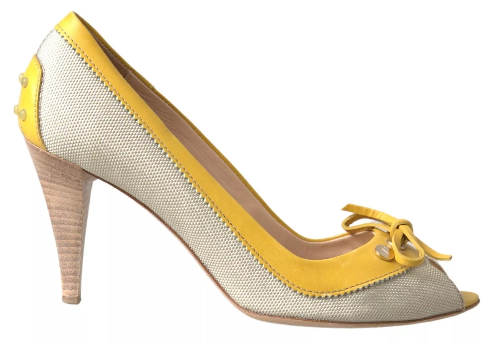 Tod's Yellow Off White Peep Toe Heels Pumps Shoes - RIMODA