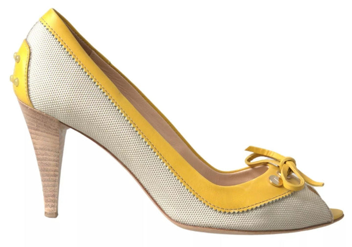Tod's Yellow Off White Peep Toe Heels Pumps Shoes - RIMODA