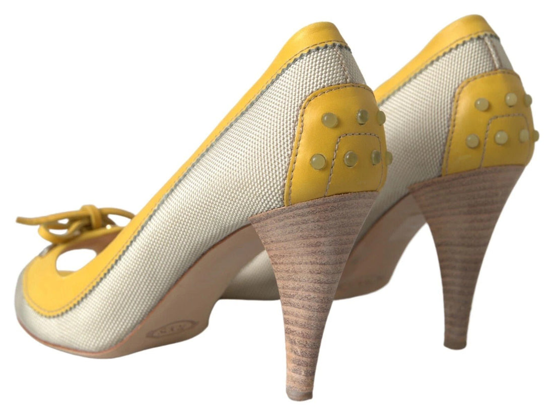Tod's Yellow Off White Peep Toe Heels Pumps Shoes - RIMODA