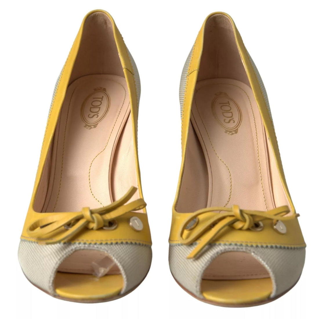 Tod's Yellow Off White Peep Toe Heels Pumps Shoes - RIMODA