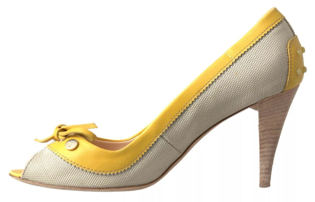 Tod's Yellow Off White Peep Toe Heels Pumps Shoes - RIMODA