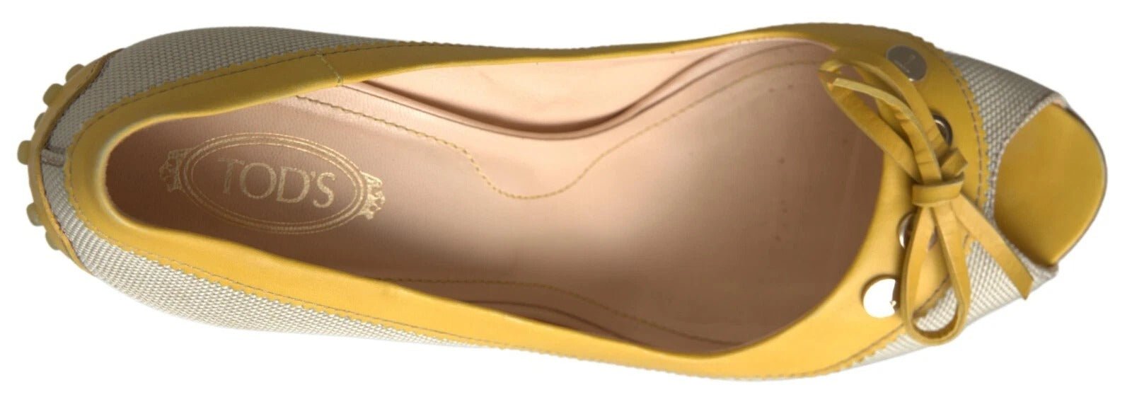 Tod's Yellow Off White Peep Toe Heels Pumps Shoes - RIMODA