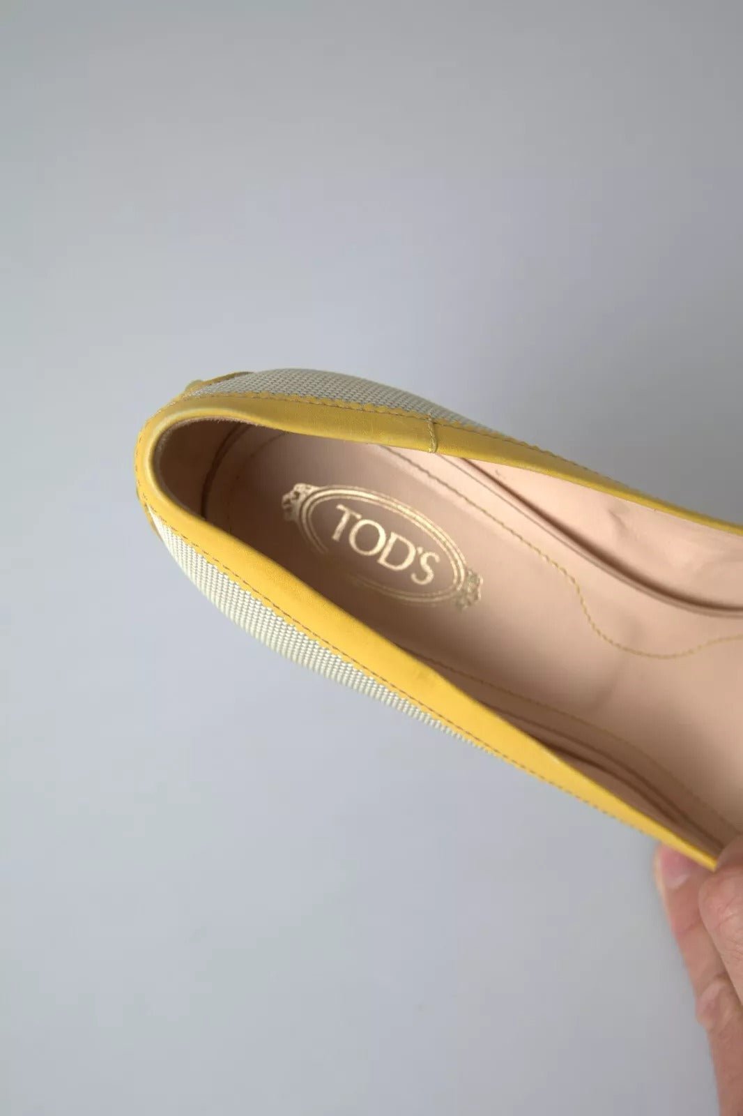 Tod's Yellow Off White Peep Toe Heels Pumps Shoes - RIMODA