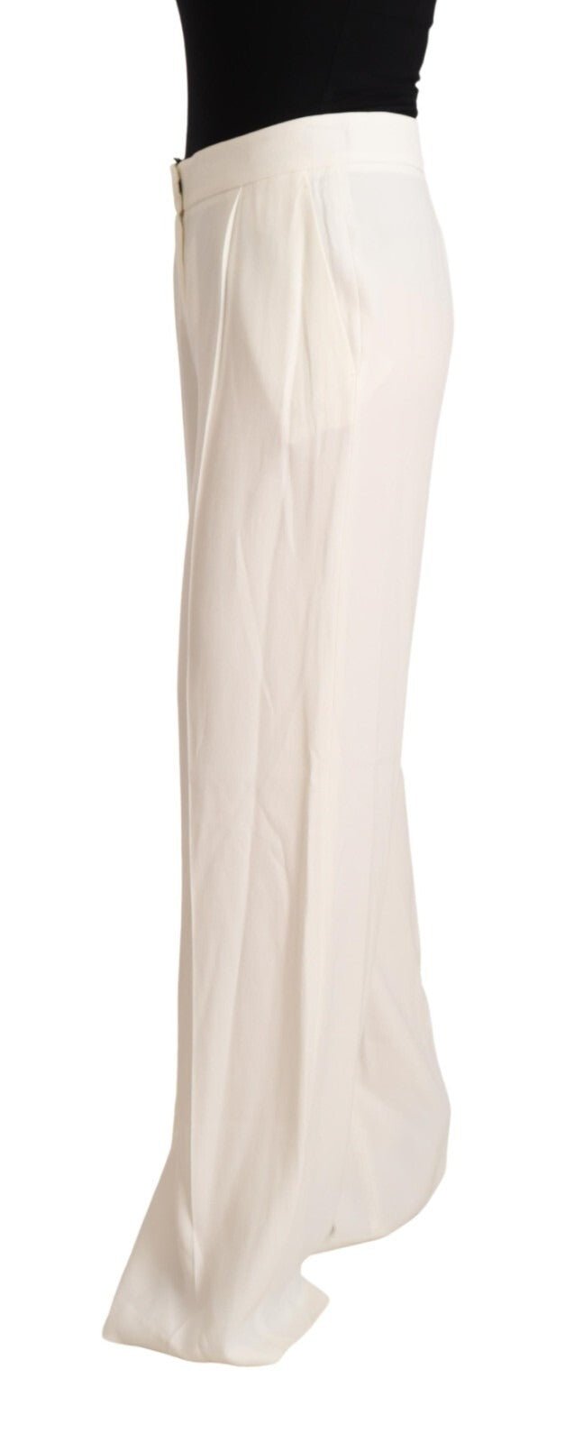 Tonello White High Waist Pleated Straight Formal Trouser Pants - RIMODA