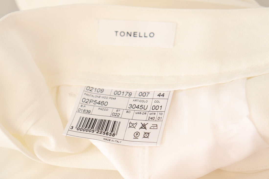 Tonello White High Waist Pleated Straight Formal Trouser Pants - RIMODA