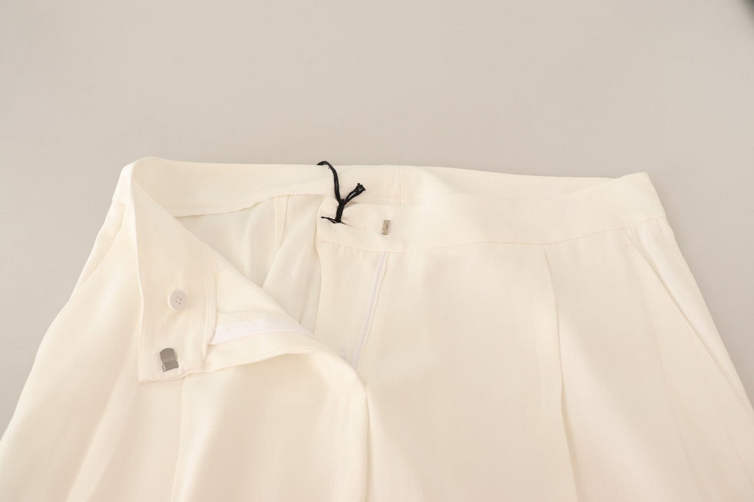 Tonello White High Waist Pleated Straight Formal Trouser Pants - RIMODA